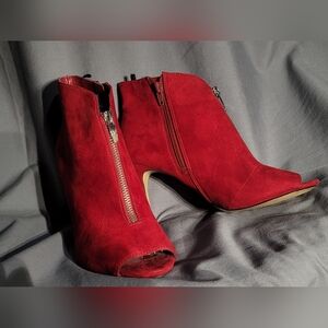Marc Fisher Bold Red Suede Peep-Toe Booties 6.5